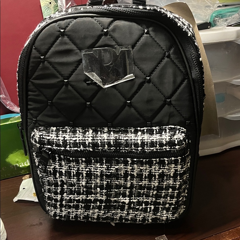 Badgley Mischka Black and White Tweed Backpack